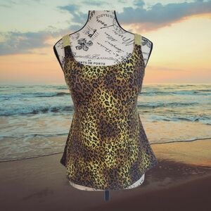 TRIMSHAPER Tankini Swimsuit Top Cheetah Animal Print Golden Details 10.